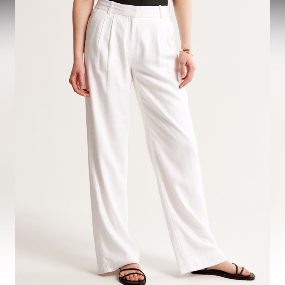 Abercrombie & Fitch Sloane White Wide Leg Linen Pants